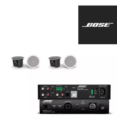 Bose Compact 4 – 4 × FreeSpace FS2C + Veritas 1100BH – zestaw nagłośnienia do małych lokali, gabinetów, butików, salonów usługowych i biur