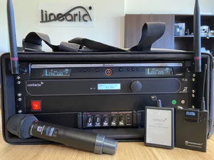 Przenośna pętla indukcyjna do 150 m² – zestaw w torbie rack,  Contacta V22+EU, Relacart UR-230S MH, Mikser