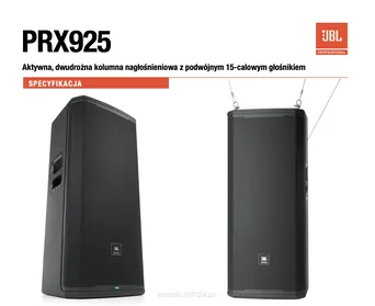 JBL PRX925 Moc: 2000 W szczytowa / 1000 W RMS Aplikacja JBL Pro Connect Aktywna, dwudrożna kolumna nagłośnieniowa z podwójnym 15-calowym głośnikiem