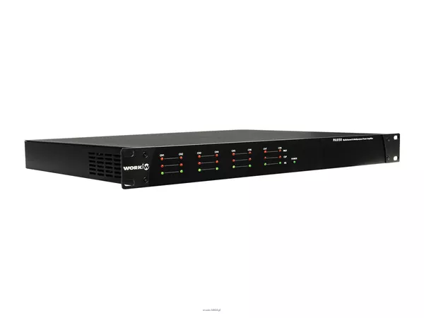 WORK PA 8150 CYFROWY wzmacniacz 8 KANAŁOWY wysokiej mocy / wbudowane DSP - zwrotnica / moc: 8 x 150 W RMS – 4 OHM / moc; 8 x 80 W RMS – 8 OHM / wysokość 1 U / waga: 6,5 kg - 2