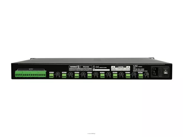 WORK PA 8150 CYFROWY wzmacniacz 8 KANAŁOWY wysokiej mocy / wbudowane DSP - zwrotnica / moc: 8 x 150 W RMS – 4 OHM / moc; 8 x 80 W RMS – 8 OHM / wysokość 1 U / waga: 6,5 kg - 3