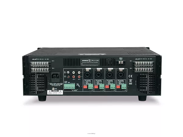 WORK PA 4100 4 strefowy wzmacniacz miksujący 100 V / 4 STREFY / 4 niezależne końcówki mocy / moc: 4 x 250 W RMS przy 100 V / 4 wejścia mic/line + 2 AUX - 2