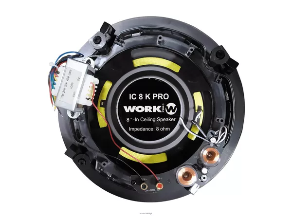 WORK IC 8 K PRO GŁOŚNIK SUFITOWY / bezramkowa maskownica na magnes / membrana KEVLAR / woofer 8 cali / moc: 40 W RMS 100 V lub 120 W RMS 8 ohm / pasmo: 40 – 22.000 Hz / IP 65 - 5