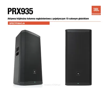 JBL PRX935  Moc: 2000 W szczytowa / 1000 W RMS Aktywna trójdrożna kolumna nagłośnieniowa z pojedynczym 15-calowym głośnikiem