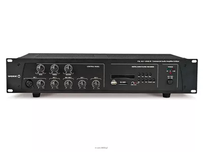 WORK PA 60 USB/R Wzmacniacz miksujący 100 V – moc: 60 W RMS – odtwarzacz MP3 – rejestrator audio – wejście USB – 4 wej. Mic + 4 line + 2 aux