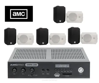 Zestaw Kolumny głośnikowe AMC VIVA5 (25W) biały / czarny 8 szt Power mikser z playerem USB/SD AMC DMPA240 1 szt. 