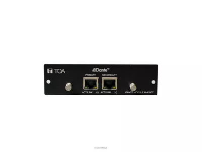 TOA M-800DT  Moduł Dante zapewnia łatwe w użyciu połączenie audio przez ethernet pomiędzy maksymalnie 16 systemami mikserów matrycowych M-8080D.