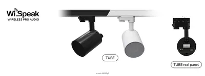 Ecler TUBE WiSpeak  to 3” głośnik aktywny, z możliwością bezprzewodowego odbioru sygnału, liniowe wyjście AUX do podłączenia aktywnego subwoofera, wyposażony w system do montażu na szynę oświetleniową.