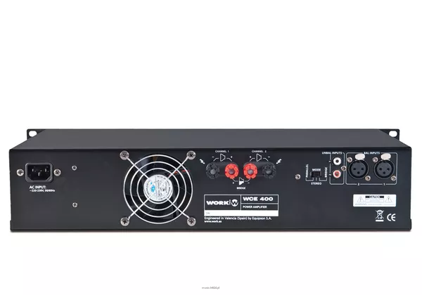 WORK WCE 400 Wzmacniacz mocy 1 U -  2 x 200 W / 8 ohm lub 2 x 400 W / 4 ohm lub 1 x 800 W / 8 ohm / pasmo: 20 – 20 kHz / THD+N: 0,05 % - 2