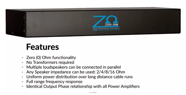 Zero-Ohm MS-4R 2-kanałowy, pasywny system umożliwiający równoległe łączenie wielu głośników / 2 x 4000W - 2