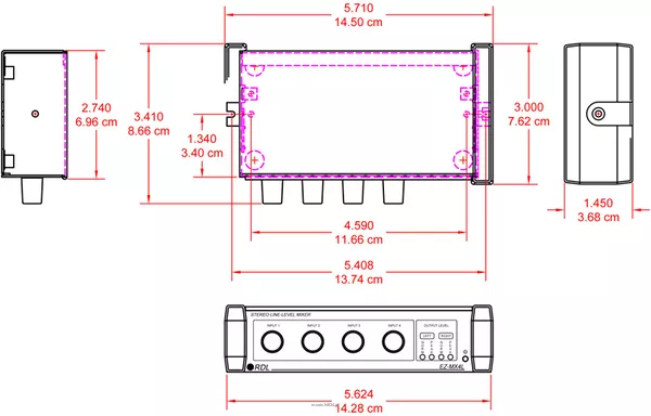 RDL EZ-MX4L Stereo Line-Level Audio Mixer - 4X1 - 3