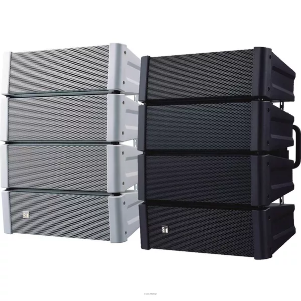 TOA HX-5B  System głośnikowy z regulowaną charakterystyką promieniowania; zbudowany z 4 modułów głośnikowych (woofer + 3 tweetery każdy); moc znamionowa 200W, efektywność 96-99 dB SPL (zależnie od kąta otwarcia), pasmo przenoszenia 70(85)Hz - 20kHz (zależ - 5
